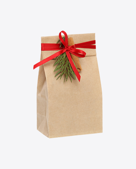 Download Download Christmas Gift In Paper Bag With Decor Transparent Png On Yellow Images 360 PSD Mockup Templates