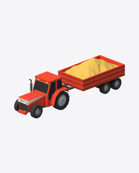 Free Low Poly Tractor with Trailer