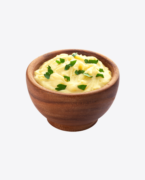 Free Potato Puree w/ Greens in Wooden Bowl