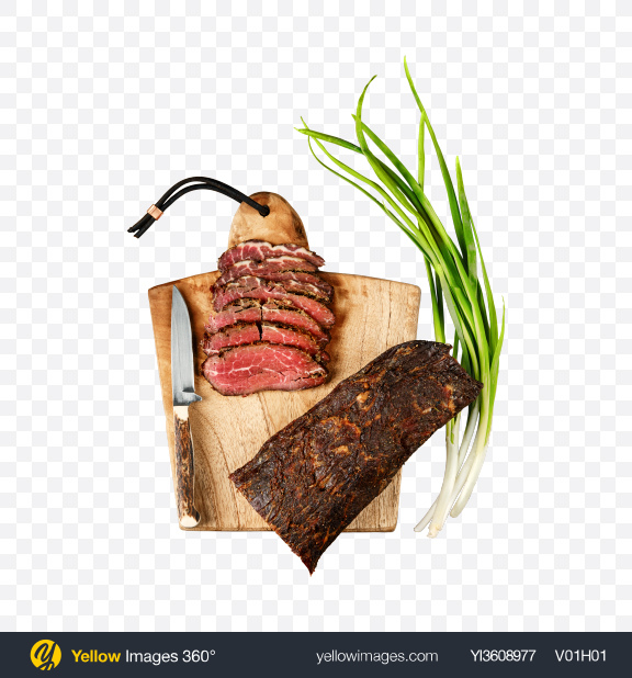 Download Download Smoked Dried Beef On Wooden Cutting Board Transparent Png On Png Images