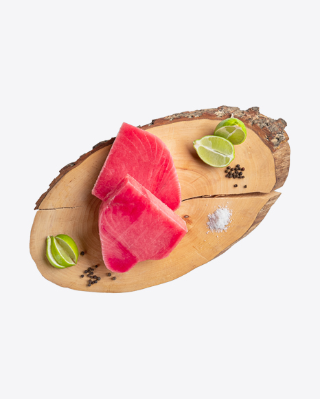 Free Tuna Pieces on Wooden Slice