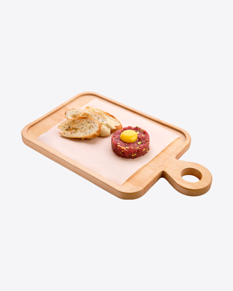 Free Steak Tartare w/ Toasts on Wooden Board