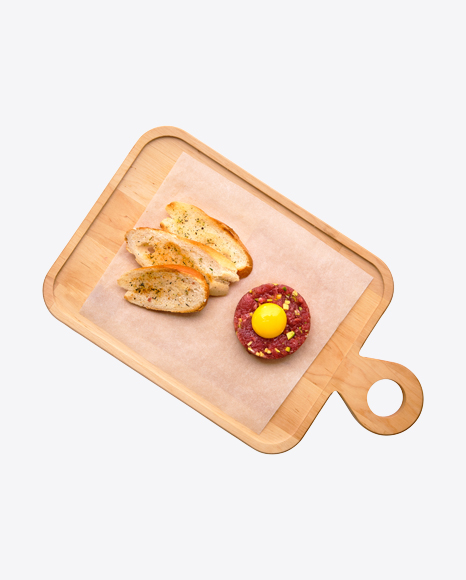 Free Steak Tartare w/ Toasts on Wooden Board