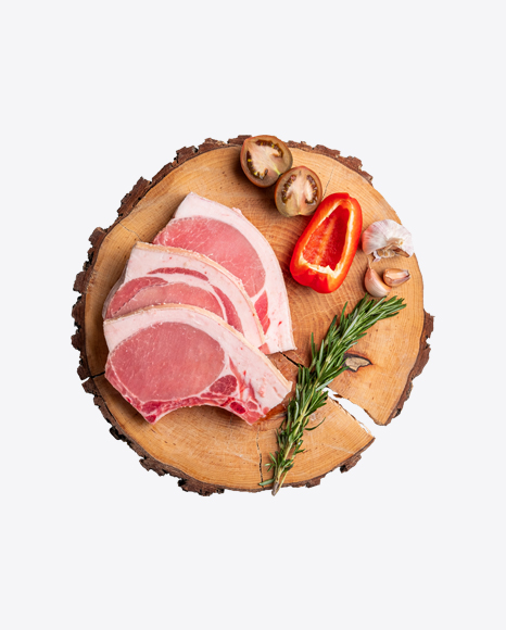 Free Raw Pork Slices on Wooden Slice w/ Vegetables