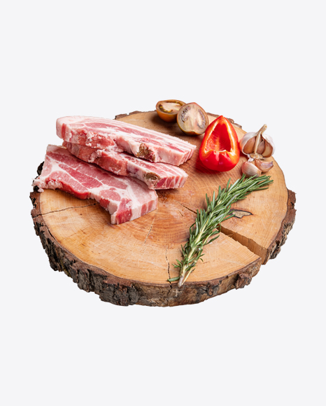 Free Raw Pork Slices on Wooden Slice w/ Vegetables