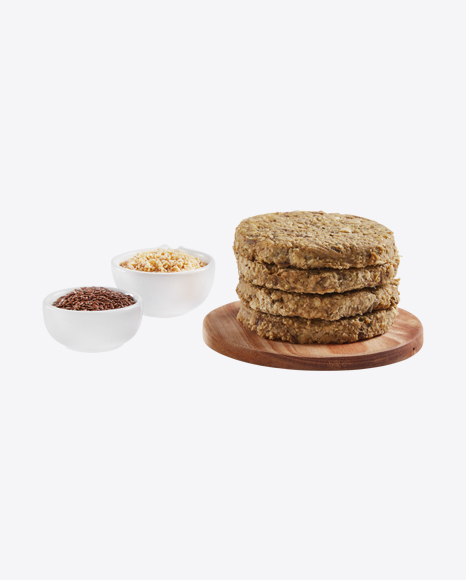 Free Stack of Vegan Patties on Wooden Board w/ Sesame Seeds